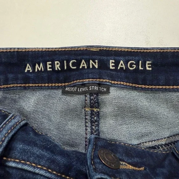 American Eagle Outfitters Women's High Waisted Ripped‎ Skinny Jeans Dark Wash 8 - Picture 5 of 6